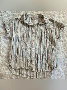 Ecothreads Fisherman Coastal Grandma Seaside Beach Linen Blend Striped Shirt S